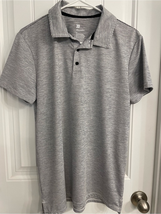 all in motion Other - all in motion Gray and White Striped Polo Shirt